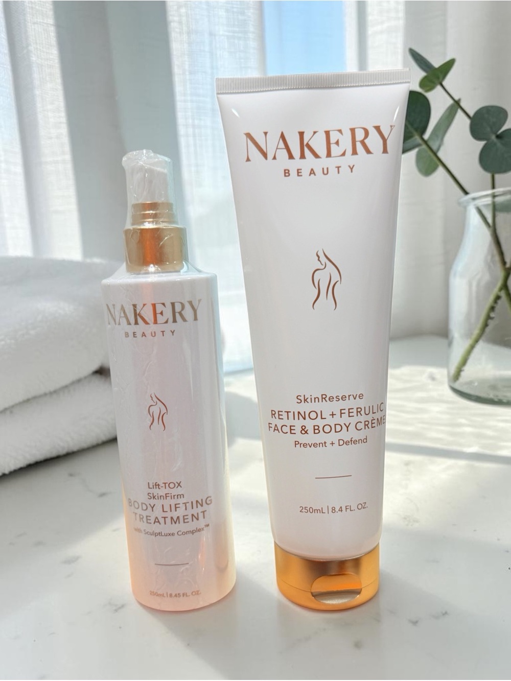 Nakery 2 Pc Body Care Set NEW Sealed Lift-TOX Spray + Retinol Ferulic Cream